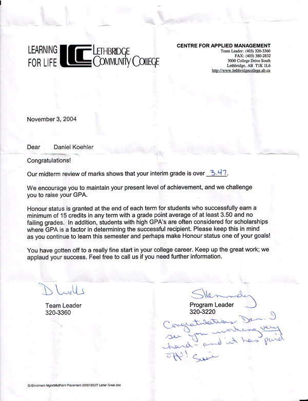 November 2004 Honours Letter - CNT